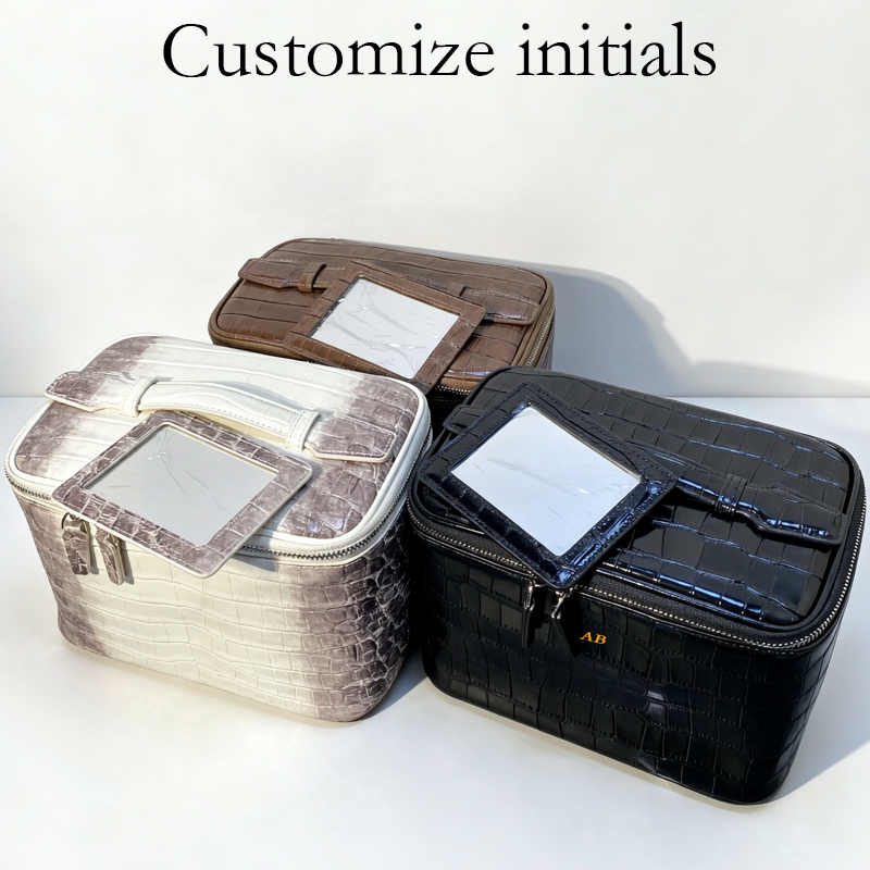 Luxury Skincare Packaging Wholesale - Custom Initials Leather With mirror Makeup